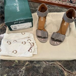 Paul Green Coco Smoke Metallic Leather Sandal with box and shoe bag